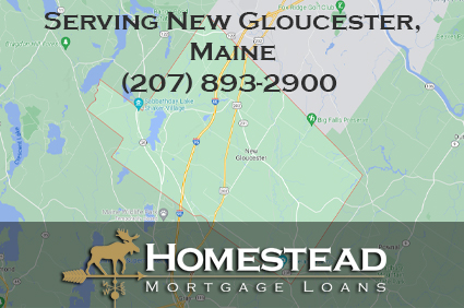 Map of New Gloucester Maine service area for Homestead Mortgage Loans Inc.